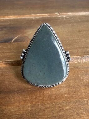 Vintage Bohemian Women Jewelry Jasper Gemstone Ring Size 7 Adjustable Silver 925